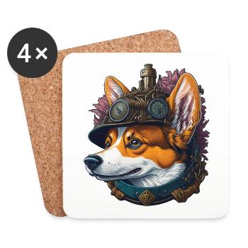 Esthétique Steampunk Corgi chien amant chien - Dessous de verre (lot de 4) - blanc - Devant