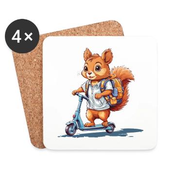 Cheerful Squirrel Back to School Scooter Design - Coasters (set of 4) - white - Front