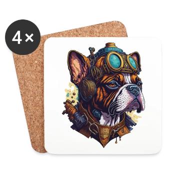 Vintage Steampunk Boxer Dog Machinery Design - Coasters (set of 4) - white - Front