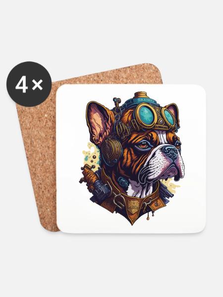 Vintage Steampunk Boxer Hund Maschinen Design - Untersetzer (4er-Set) - Weiß