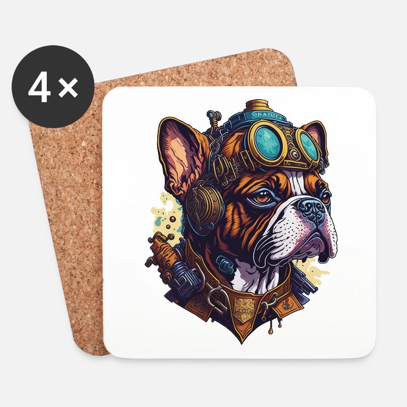 Vintage Steampunk Boxer Hund Maschinen Design - Untersetzer (4er-Set) - Weiß