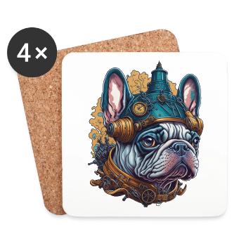 French Bulldog Dog in Steampunk Style - Coasters (set of 4) - white - Front