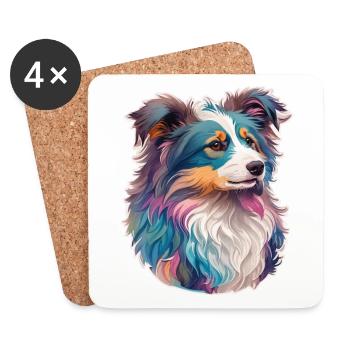 Australian Shepherd Dog Dog Lover Art - Coasters (set of 4) - white - Front
