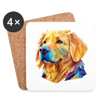 Polygon Golden Retriever - Artful Dog Design - Coasters (set of 4) - white - Front
