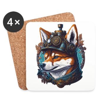 Retro Sci-Fi Shiba Steampunk Vintage Dog - Coasters (set of 4) - white - Front
