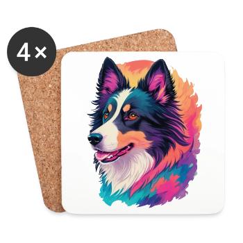 Colorful Border Collie Art Design for Dog Fans - Coasters (set of 4) - white - Front
