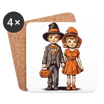 Rétro Halloween Trick or Treat Kids Design - Dessous de verre (lot de 4) - blanc - Devant