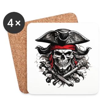 Jolly Roger Piraten Schädel Party Halloween Design - Untersetzer (4er-Set) - Weiß - Vorne