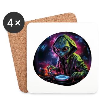 Alien DJ, Space DJ, Cosmic Beats, AlienCartoon, - Dessous de verre (lot de 4) - blanc - Devant