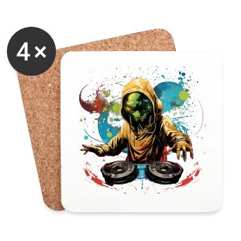 DJ Alien, Space Alien, DJ, Alien, Cartoon, Space, - Coasters (set of 4) - white - Front