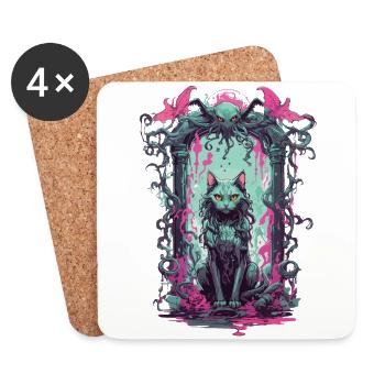 Gothic Okkulte Katze Magisches Monster Design - Untersetzer (4er-Set) - Weiß - Vorne