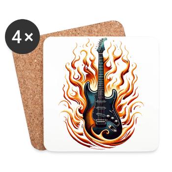 E-Gitarre mit Flammen - Untersetzer (4er-Set) - Weiß - Vorne