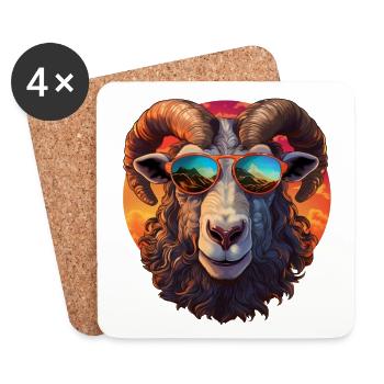 Sven the cool, friendly proud ram - Coasters (set of 4) - white - Front