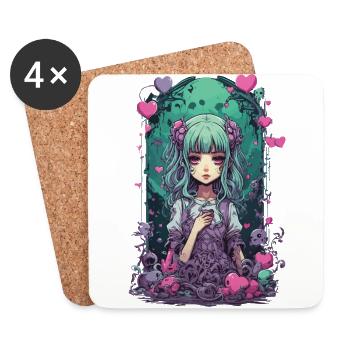 Kawaii Goth e-girl Occulte Pastel Style Anime - Dessous de verre (lot de 4) - blanc - Devant