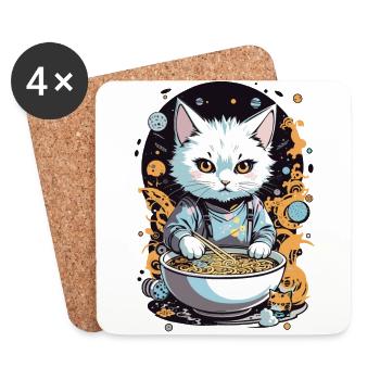 Katze Liebt Ramen Nudelsuppe Ästhetisches Design - Untersetzer (4er-Set) - Weiß - Vorne