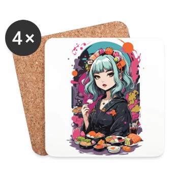 Anime Sushi e-Girl Goth Pastel Style Design - Dessous de verre (lot de 4) - blanc - Devant