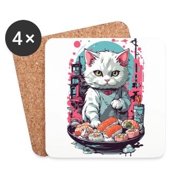 Style esthétique de chat Sushi Pastel gothique - Dessous de verre (lot de 4) - blanc - Devant