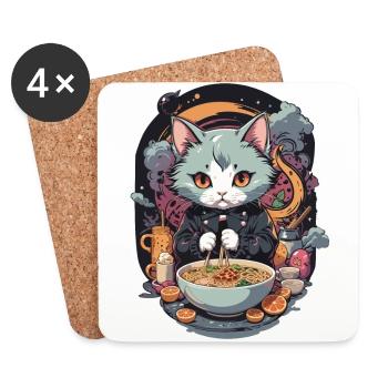 Katze Ramen Liebe Japanisches Nudelsuppen Design - Untersetzer (4er-Set) - Weiß - Vorne