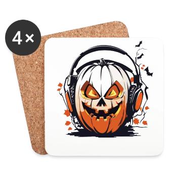 Halloween Musique Citrouille Casque Fun Design - Dessous de verre (lot de 4) - blanc - Devant