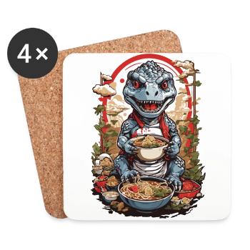 Ramen Dino Ukiyo-e Otaku Manga Design - Dessous de verre (lot de 4) - blanc - Devant