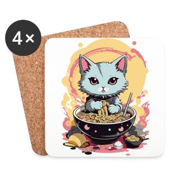 Chat Ramen Japon Esthétique pastel - Dessous de verre (lot de 4) - blanc - Devant