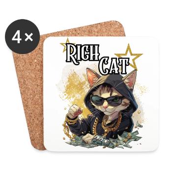 Rich Cat, Humor, Fun, Fun, Cool, Luxury, Rich, - Coasters (set of 4) - white - Front