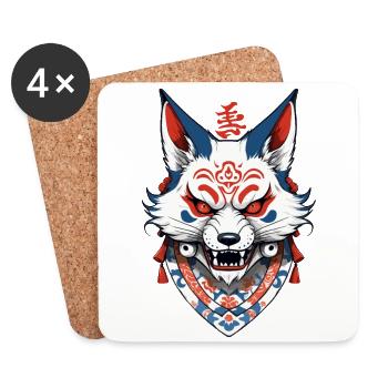 Kitsune Ukiyo-E Kanji Vintage Japan Streetwear - Coasters (set of 4) - white - Front