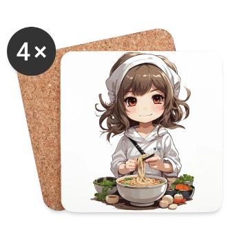 Anime Ramen Mädchen Japanische Nudelsuppe Koch - Untersetzer (4er-Set) - Weiß - Vorne