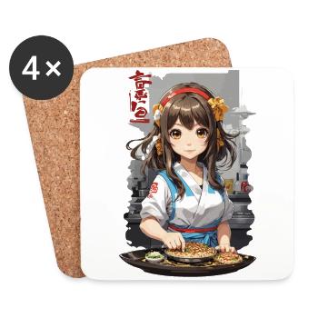 Anime Okonomiyaki Kochendes Manga Mädchen - Untersetzer (4er-Set) - Weiß - Vorne