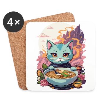 Ramen Cat Kawaii Anime Japan Food Design - Coasters (set of 4) - white - Front