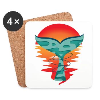Océan coucher de soleil poisson salutation aileron de requin Ahoy - Dessous de verre (lot de 4) - blanc - Devant