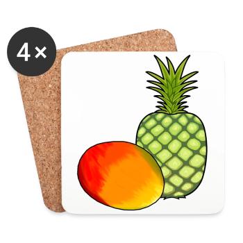 Mango Obst Früchte Ananas Vegetarisch Speise - Untersetzer (4er-Set) - Weiß - Vorne