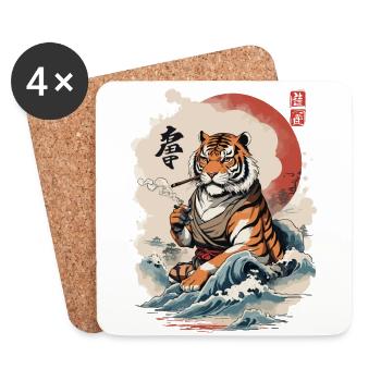 Ukiyo-E Tiger Japan Wave Streetwear Artwork - Dessous de verre (lot de 4) - blanc - Devant