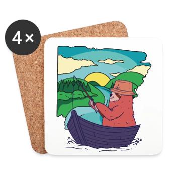 Sloth, Angler, Boat Fishing, Sunset Fishing - Coasters (set of 4) - white - Front