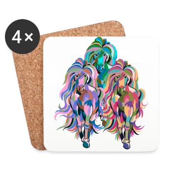 chevaux, cheval, poney, coloré, coloré, cavalier, cavalier - Dessous de verre (lot de 4) - blanc - Devant