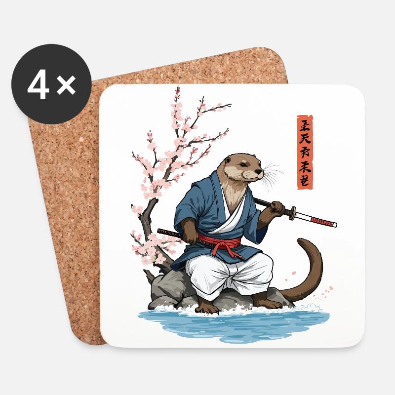 Kawaii Samurai Otter Ukiyo-E Kunst Streetwear - Untersetzer (4er-Set) - Weiß