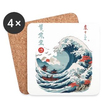 Japanische Kanagawa Welle Vintage Ukiyo-E - Untersetzer (4er-Set) - Weiß - Vorne
