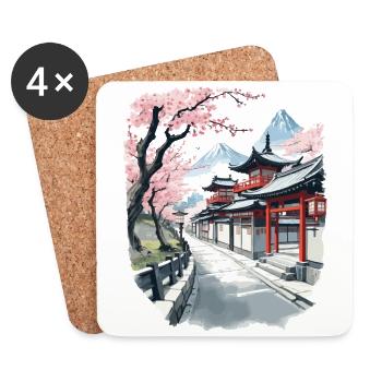Japon Vintage Esthétique Rétro Streetwear Design - Dessous de verre (lot de 4) - blanc - Devant