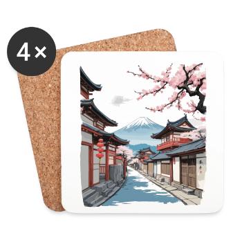 Japon Vintage Streetwear Street Fleurs de cerisier - Dessous de verre (lot de 4) - blanc - Devant