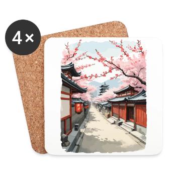 Cherry Blossoms Japan Streetwear Street Art Design - Coasters (set of 4) - white - Front