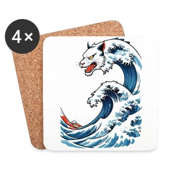 Katzen Welle Ukiyo-E Vintage Japan Streetwear - Untersetzer (4er-Set) - Weiß - Vorne