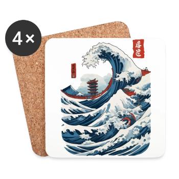 Vintage Japan Ukiyo-E Wave Streetwear Design - Coasters (set of 4) - white - Front
