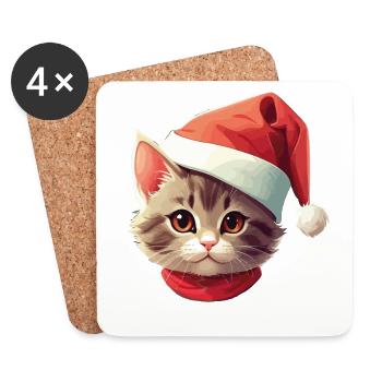 Katzengesicht Weihnachtsmann Nikolaus Katze Xmas - Untersetzer (4er-Set) - Weiß - Vorne