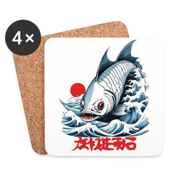 Ukiyo-E poisson pêcheur pêcheur japon oeuvre - Dessous de verre (lot de 4) - blanc - Devant