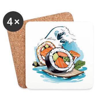 Sushi Rétro Japon Ukiyo-E Wave Streetwear Style - Dessous de verre (lot de 4) - blanc - Devant