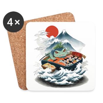 Ukiyo-E Japon Art Sushi Yokai Streetwear Design - Dessous de verre (lot de 4) - blanc - Devant