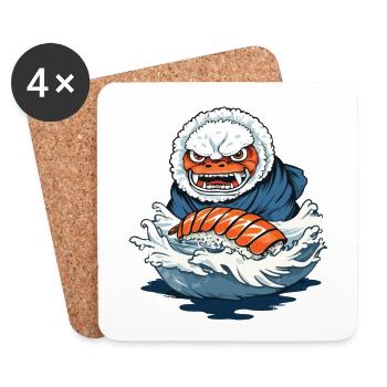 Funny Sushi Yokai Rice Monster Streetwear - Coasters (set of 4) - white - Front