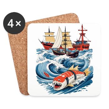 Lustige Sushi Fantasy Vintage Japan Aesthetic - Untersetzer (4er-Set) - Weiß - Vorne