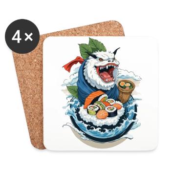 Sushi Yokai Monster Vintage Ukiyo-E Japan Art - Coasters (set of 4) - white - Front