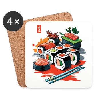 Design d’art streetwear japonais sushi - Dessous de verre (lot de 4) - blanc - Devant